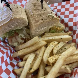 Shrimp po boy and fries