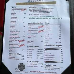 Wine menu