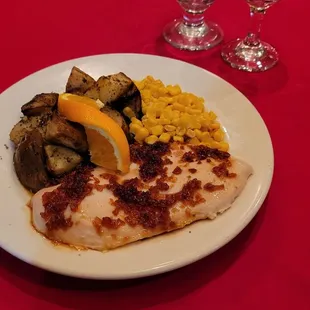 Brown Sugar Bourbon Chicken with Roasted Potatoes and Vegetable