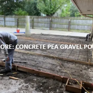 a man working on a concrete patio