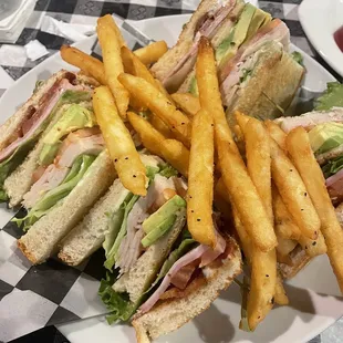 Club sandwich with fries - yum!
