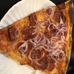 Pepperoni slice with onion, not cheap, nearly $8.70 with tax drink and tip.