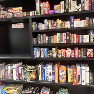 a shelf full of snacks