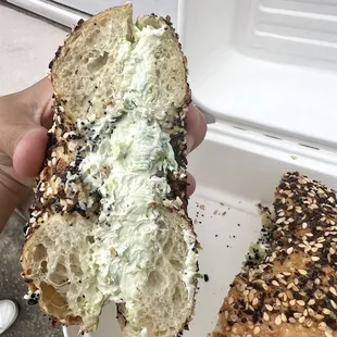Everything Bagel with Scallion spread