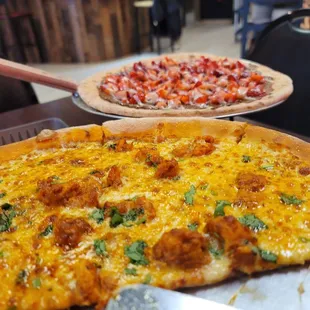 Butter chicken and strawberry nutella pizza