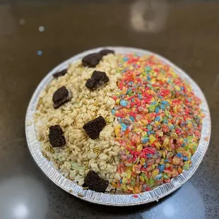 a plate of rice and sprinkles