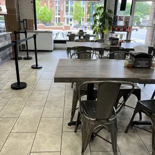 tables and chairs in a restaurant