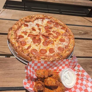 Large Pepperoni and wings special, look out for specials weekly.