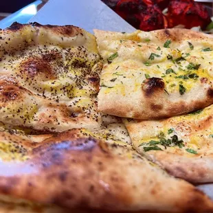 Garlic naan and garlic/basil naan