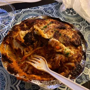 Burnt, hard meatballs covered in cheese!!! They knew they burnt my food and gave it to me anyway!! I HATE BURNT!!  Lasagna with Meatballs