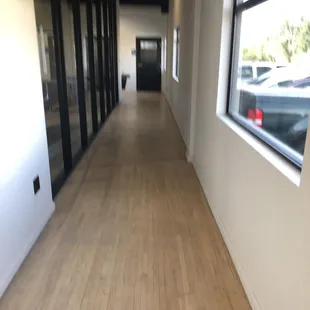 Hallway to bathrooms