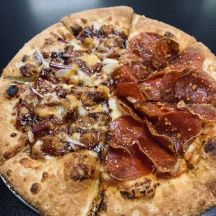 Half pepperoni, half chicken