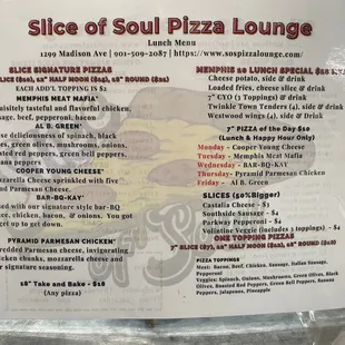 Pizza Menu