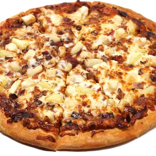 Kickin&apos; Chicken - Mozzarella cheese, sweet bbq sauce, tender grilled chicken, bacon, red onions, pineapple