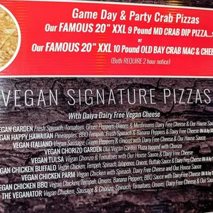 Vegan Menu