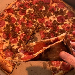 Pepperoni and sausage pizza
