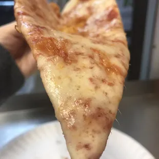 a slice of pizza on a paper plate
