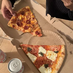 Hawaiian (Top)  Margherita Pizza (Bottom)