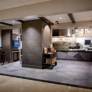 a kitchen and dining area