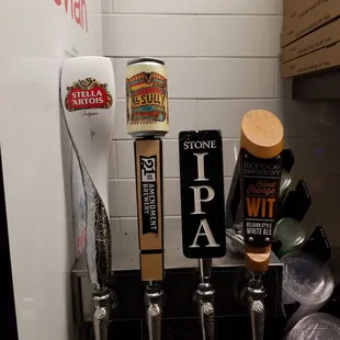 stella, el sully - a Mexican lager from 21st amendment brewery, Stone IPA -a hoppy standard IPA, Blood Orange Wit Refuge brewery