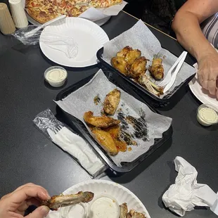 Thai chili and teriyaki wings and chicken bacon ranch 12" pizza