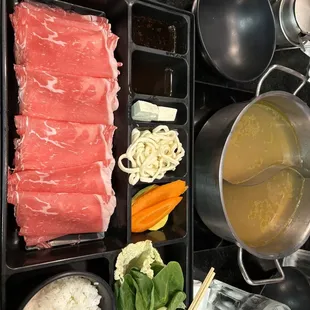 a variety of food items on a table