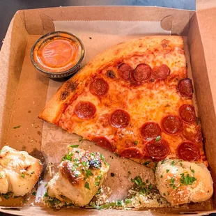 Pepperoni Slice, Garlic Knots