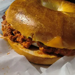 Bagel with chorizo and egg