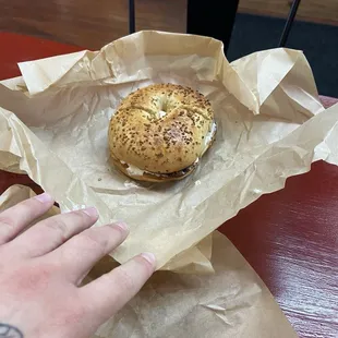 Garlic bagel with cream cheese