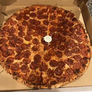 Large was huge (20&quot;). My husband really liked the pepperoni.