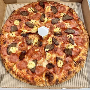 A lotta Ricotta...Sliced homemade meatballs, pepperoni and the best most delicious ricotta!!! Incredible pizza!!