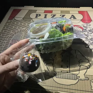 Cake pop and Greek salad