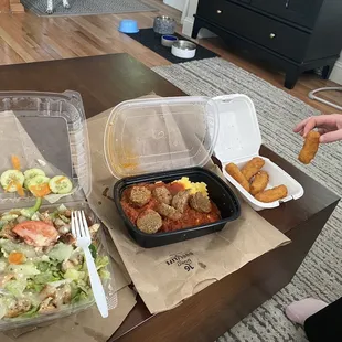 a table with a variety of food items