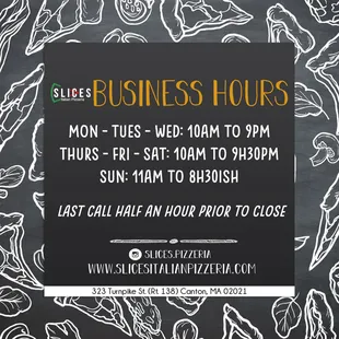 We're open 7 days a week!