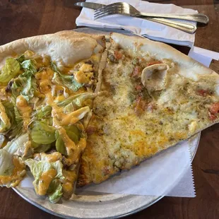 Left is Big Mac slice; which is like eating two big Macs! right is Green Chile slice, delicious