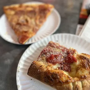 Slice of pepperoni and a grandma slice.