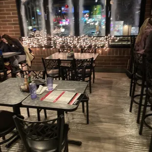 tables and chairs in a restaurant