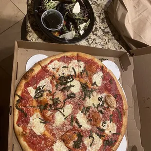 Margherita Pizza and Caprese Salad