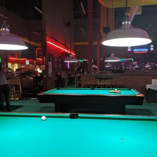 pool tables and neon lights