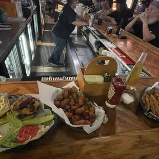a variety of food items on a table