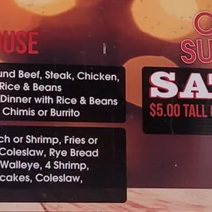 Daily specials as of 8/29/2023