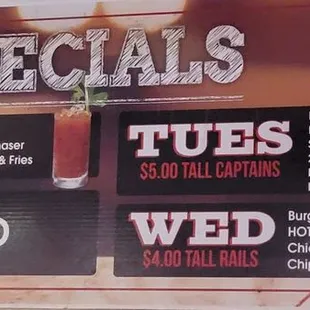 Daily specials as of 8/29/2023