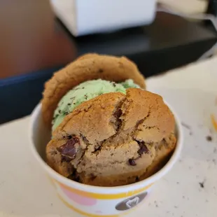 Chocolate Chip Cookies with Mint Chocolate Chip Ice Cream