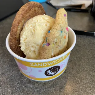 Salted caramel, sandwiched between a snickerdoodle and funfetti