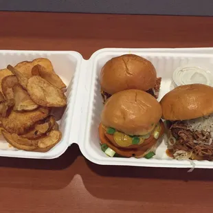 3 sliders with homemade chips