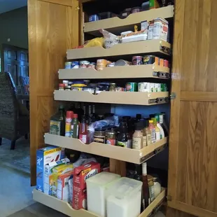 Pantries are perfect for our slide out shelves! No more duplicate or expired items in your pantry!