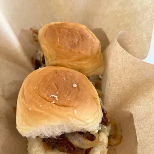 two sliders in a basket
