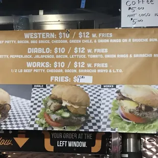 menu, burgers