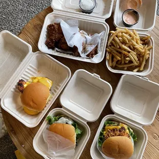 a variety of takeout food items