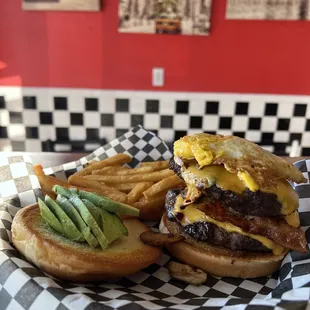 Double breakfast burger with avocado